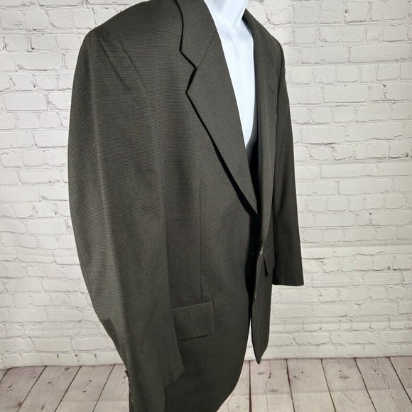 VTG Jos A Bank Business Express 100% Wool Green/Blue Check Blazer Jacket 43R - Picture 2 of 11